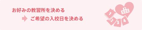 お好みの教習所を決める→ご希望の入校日を決める